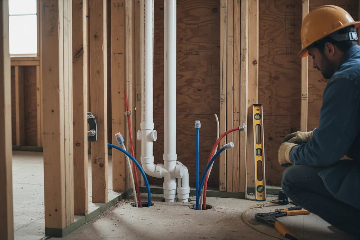 Drain and supply rough-in during Leak Detection in Barrington